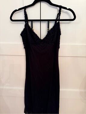 Max Studio Black Frayed V-Neck Slip Dress